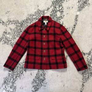Talbots Jacket Womens Size‎ 2 Red Buffalo Plaid Equestrian Business Wool Blend